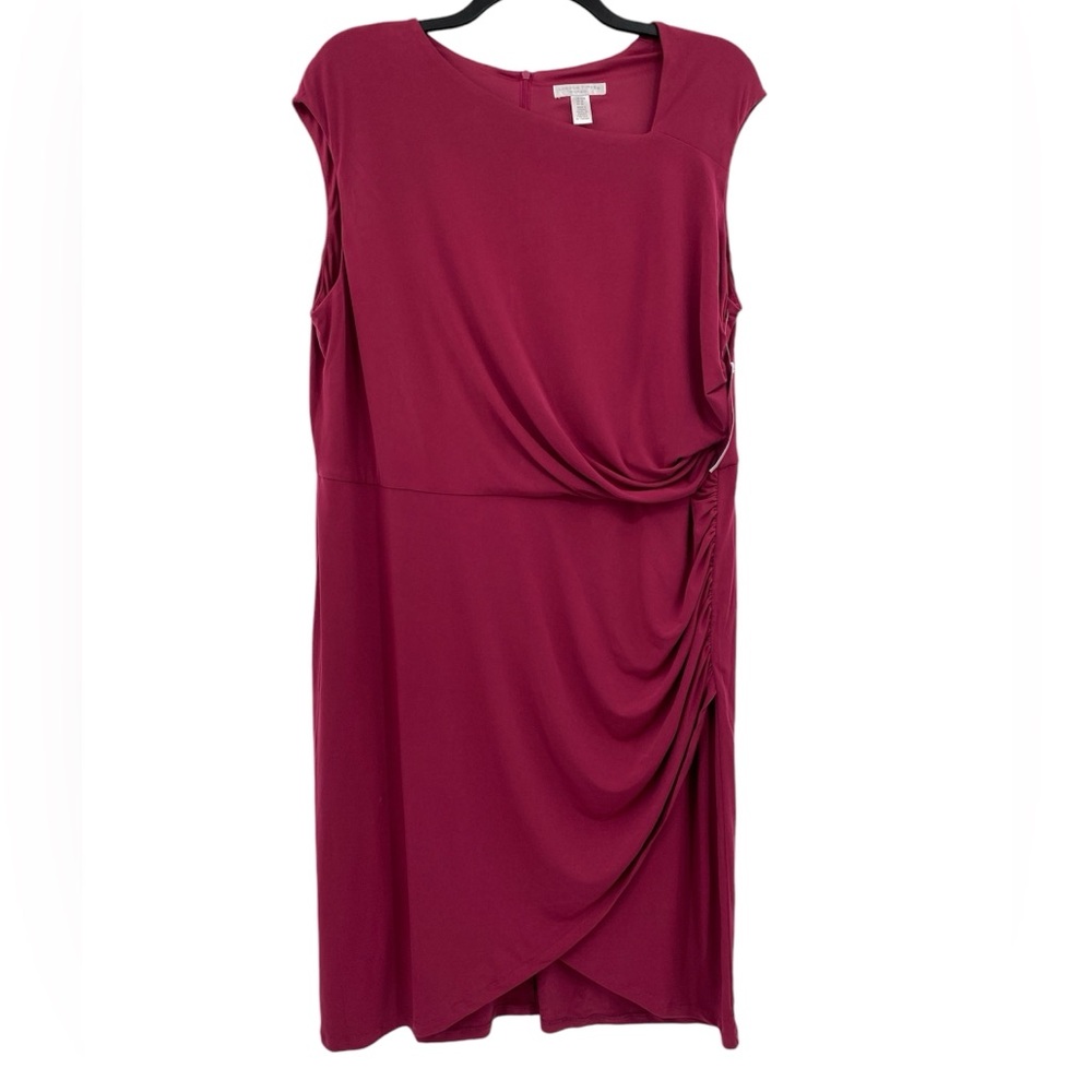 London Times Plum Purple Asymmetrical Shirred Tulip Dress Size 22W - Picture 2 of 9